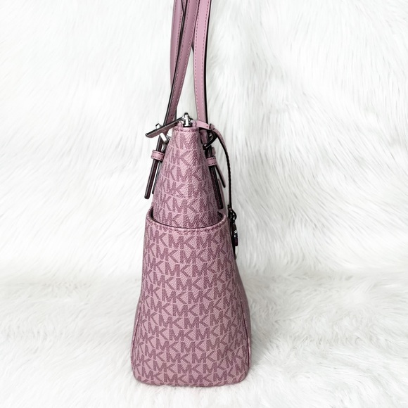 SOLD-Michael Kors Pink MK Logo Zip Top Shoulder Jet Set East West Tote Bag Med - Picture 6 of 9